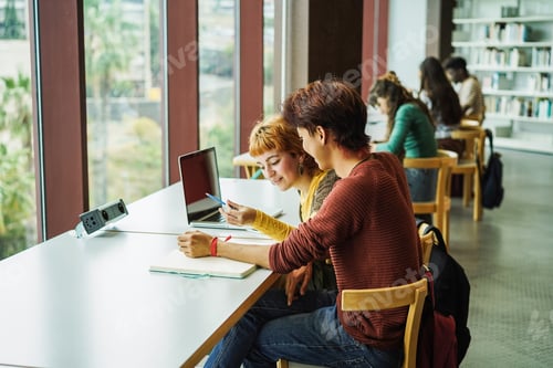 Preview: Young group of people studying inside college university library