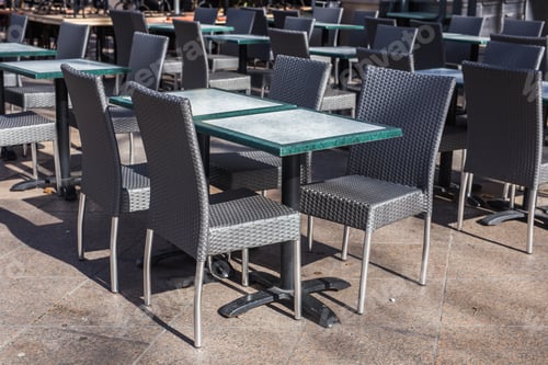 Preview: Cafe, coffee shop, tavern and restaurant concept - Empty tables in between dining hours in Europe