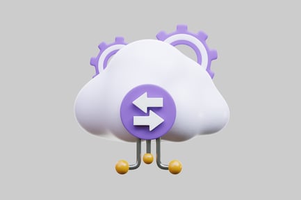 Preview: Stylized cloud with purple circle, arrows, and spheres