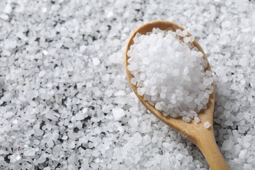 Preview: Natural salt and wooden spoon, closeup view