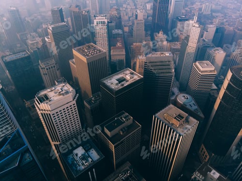 Preview: Foggy evening in downtown of modern megalopolis