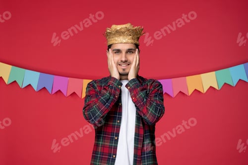 Preview: festa junina cute happy guy wearing straw hat celebrating brazilian festival very energized