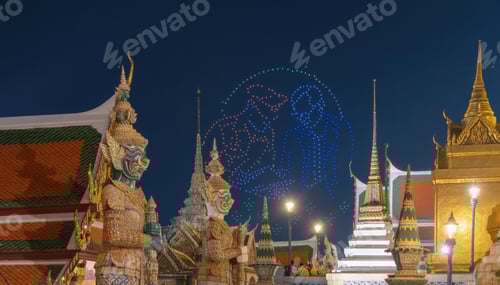 Preview: Golden pagoda at Temple of the Emerald Buddha in Bangkok, Thailand. Wat Phra Kaew and Grand palace