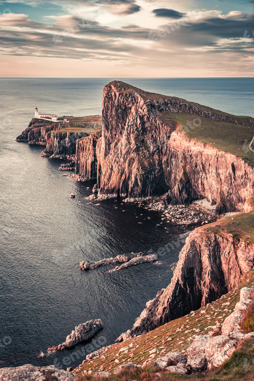 Preview: Beautiful dusk at the Neist point lighthouse in Scotland