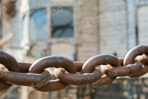 Preview: Old rusty metal chain outdoors. Large chain links