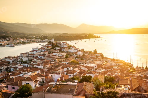 Preview: Sunset on Poros island in Aegean sea, Greece