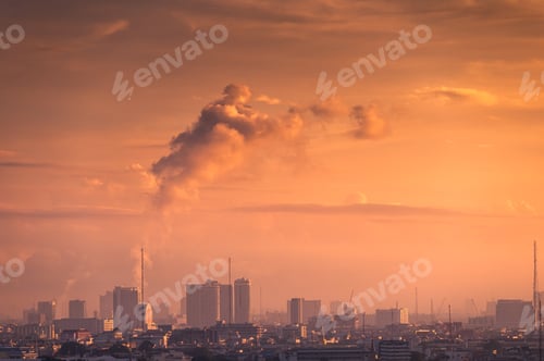 Preview: Sunrise over high rise building in business district at Bangkok city