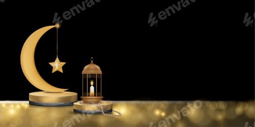 Preview: Vector 3D Horizontal Islamic Banner for Product Showcase, presentation, Base,Ramadan or Eid Mubarak