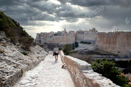 Preview: old town of Bonifacio built on cliff rocks. Corsica France