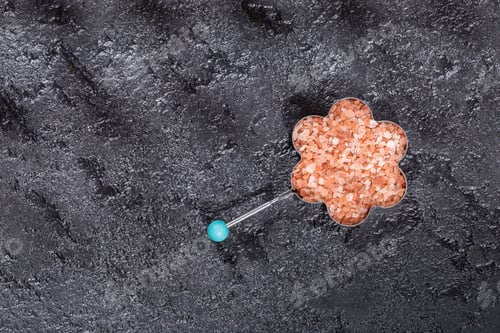Preview: Himalayan pink salt crystals on black background, space for text