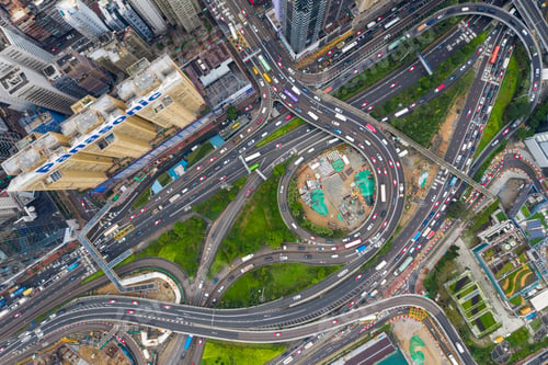 Preview: Causeway Bay, Hong Kong 07 May 2019: Top down view of traffic road in Hong Kong city