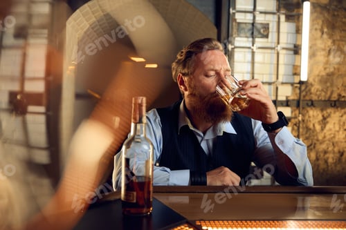 Preview: Handsome gentleman rest drinking alcoholic beverage in pub