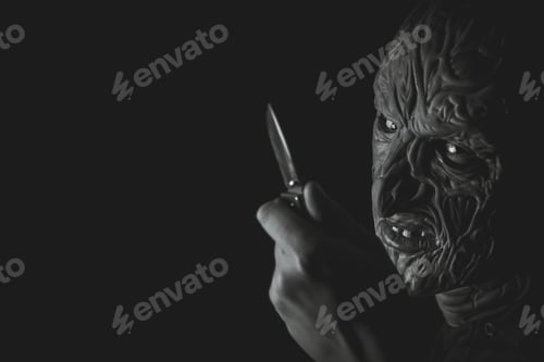 Preview: Scary Mask. A Man With A Kitchen Knife