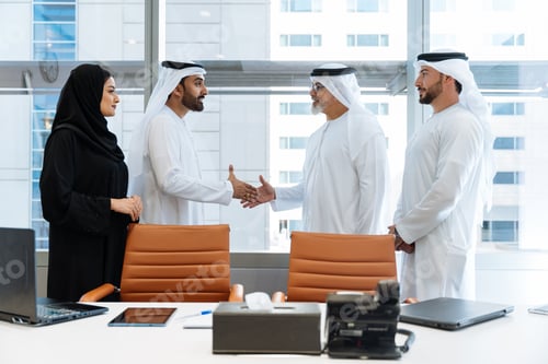 Preview: Group of middle-eastern corporate business people meeting in the office