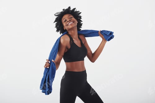 Preview: Going to the bathroom. Young beautiful afro american woman in the studio against white background