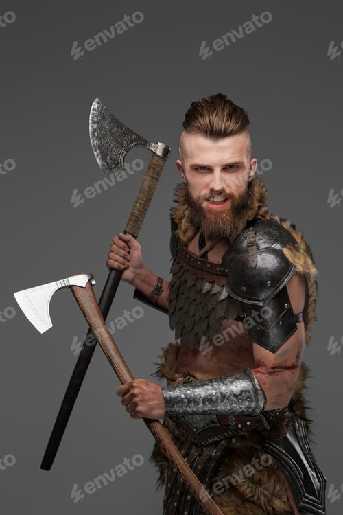 Preview: Bearded Viking warrior dressed in fur and light armor
