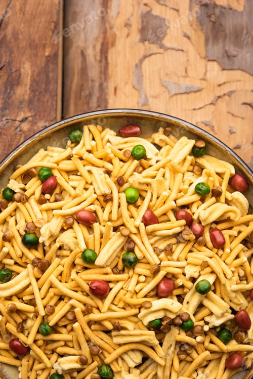 Preview: Bombay mix also known as Chanachur or Chiwda or farsan served in a bowl