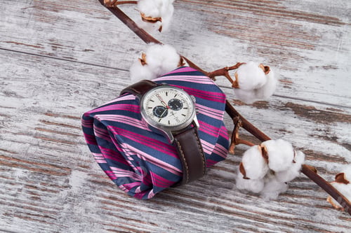 Preview: Rolled up tie and handwatch with pussy willow.