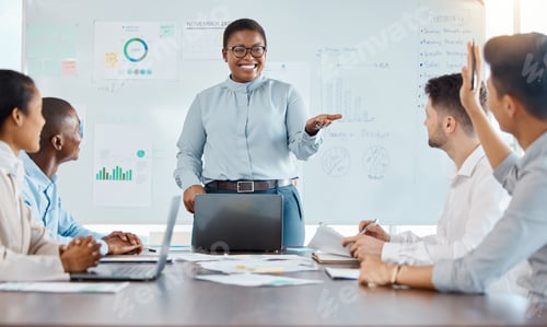 Preview: Presentation, leadership and business meeting with laptop collaboration, partnership and sales b2b