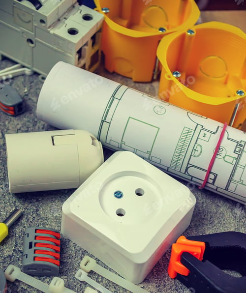 Preview: Electrical tools and a set of components for use in electrical installations