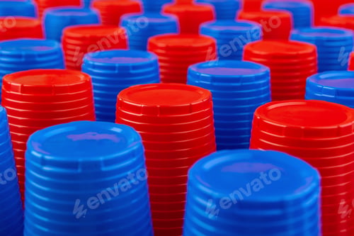 Preview: Plenty of plastic empty colorful cups close up