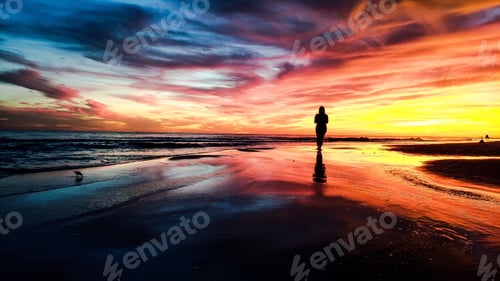 Preview: An awesome colorful vacation getaway at sunset for fitness and exercise for a silhouette.