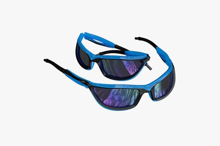 Visualização: Óculos de caminhada emoldurados azuis com lentes reflexivas