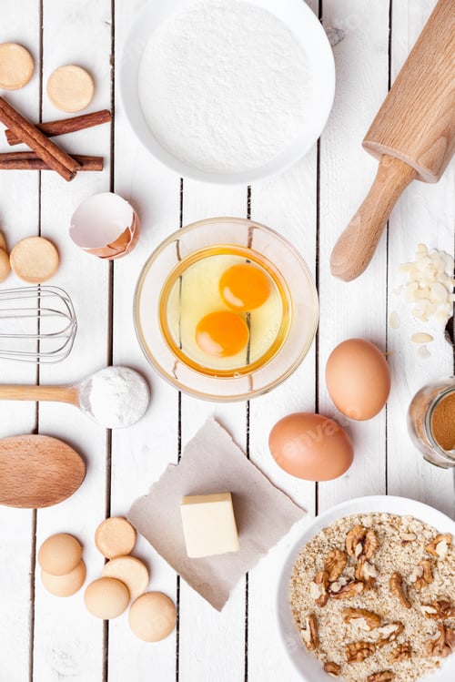 Preview: Baking and cooking concept, variety of ingredients and utensils