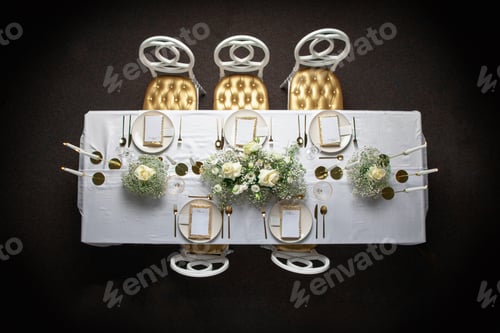 Preview: A wedding table decorated by a florist and designer in a classic style. Wedding celebration.