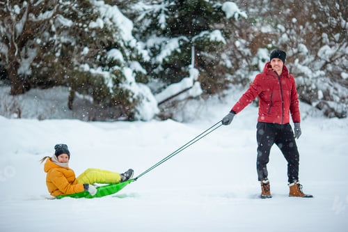 Preview: Family of dad and kids vacation on Christmas eve outdoors