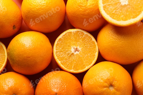 Preview: Tasty ripe fresh oranges as background, top view