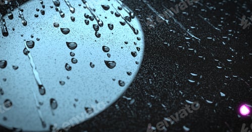 Preview: Car glass windshield window with rain drops and color light reflecting over, super texture