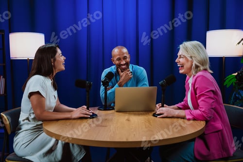 Preview: Group of three hosts is capturing a live audio broadcast
