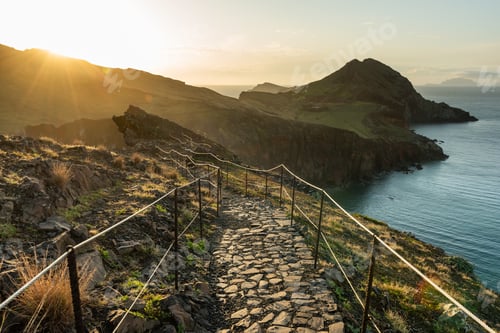 Preview: Beautiful hiking trial on Sao Lourenco in Madeira, Portugal at sunrise.
