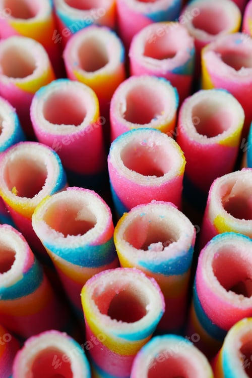 Preview: detail short of colorful wafer roll chocolate