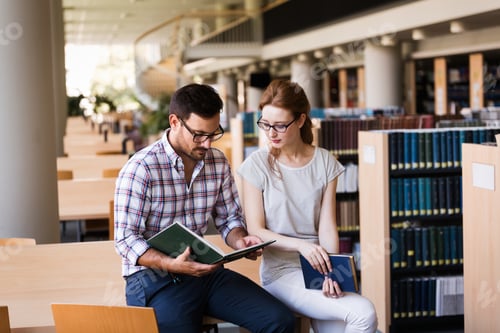 Preview: Group of college students at the library