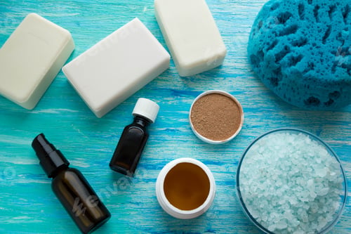 Preview: soap bottles essential oil and sea salt