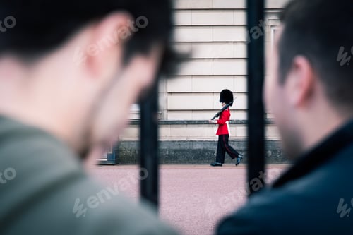 Preview: The guardsman on the move at Buckingham Palace in London, UK.