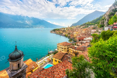 Preview: Panoramic View of Limone sul Garda on Lake Garda, Italy