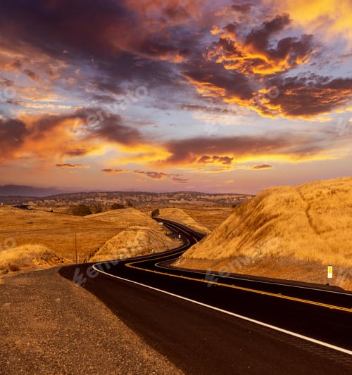 Preview: Empty asphalt road at sunset