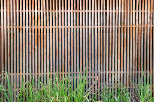 Preview: Modern wooden brown lath decoration with grass