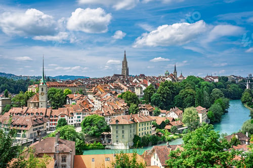Preview: Scenic Bern, Switzerland Skyline Panorama with Aare River and Historical Architecture