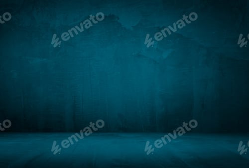 Preview: Vintage grunge blue concrete texture studio wall background with vignette.