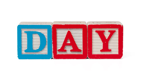 Preview: Colorful alphabet blocks. Word day isolated on white background