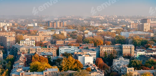 Preview: Aerial view smog over a provincial European city