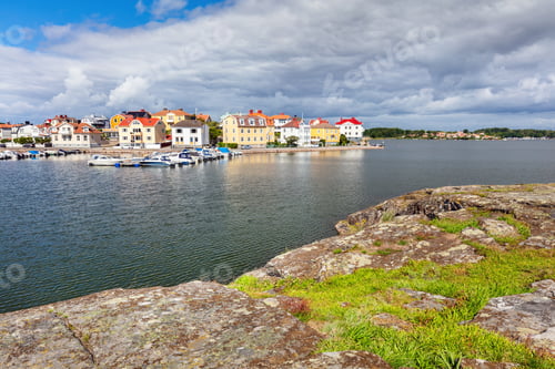 Preview: View on Karlskrona houses on Baltic sea coast, Sweden from Stakholmen island