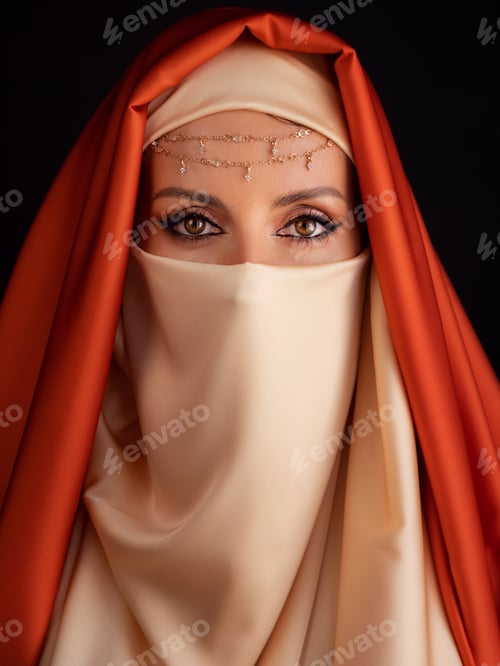 Preview: Close Up Portrait Of Beauty Young Muslim Woman In Hijab Looking At Camera