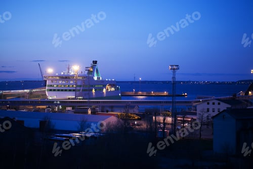 Preview: Night view of a docked cruise liner