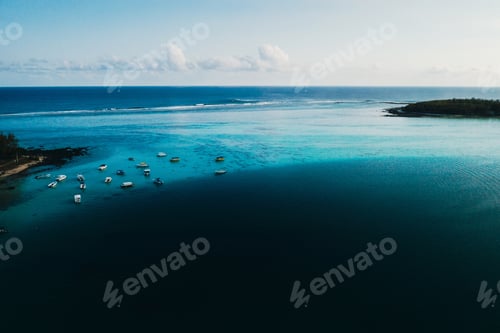 Preview: Aerial picture of the east coast of Mauritius Island. Beautiful lagoon of Mauritius Island shot from