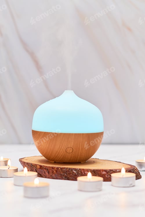 Preview: Aroma oil diffuser and candles. Aromatherapy concept